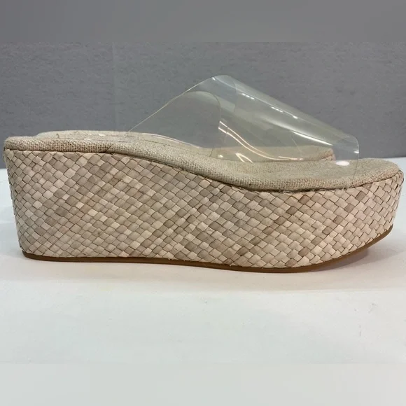 NWT Y2K Transparent Platform Wedges Sandals Open Toe Hemp High Heels Slides - Picture 4 of 8